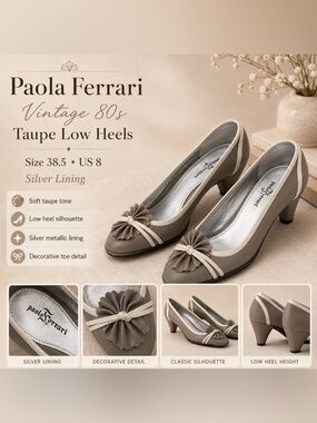 Ferrari Taupe and Cream Low Heel Pumps